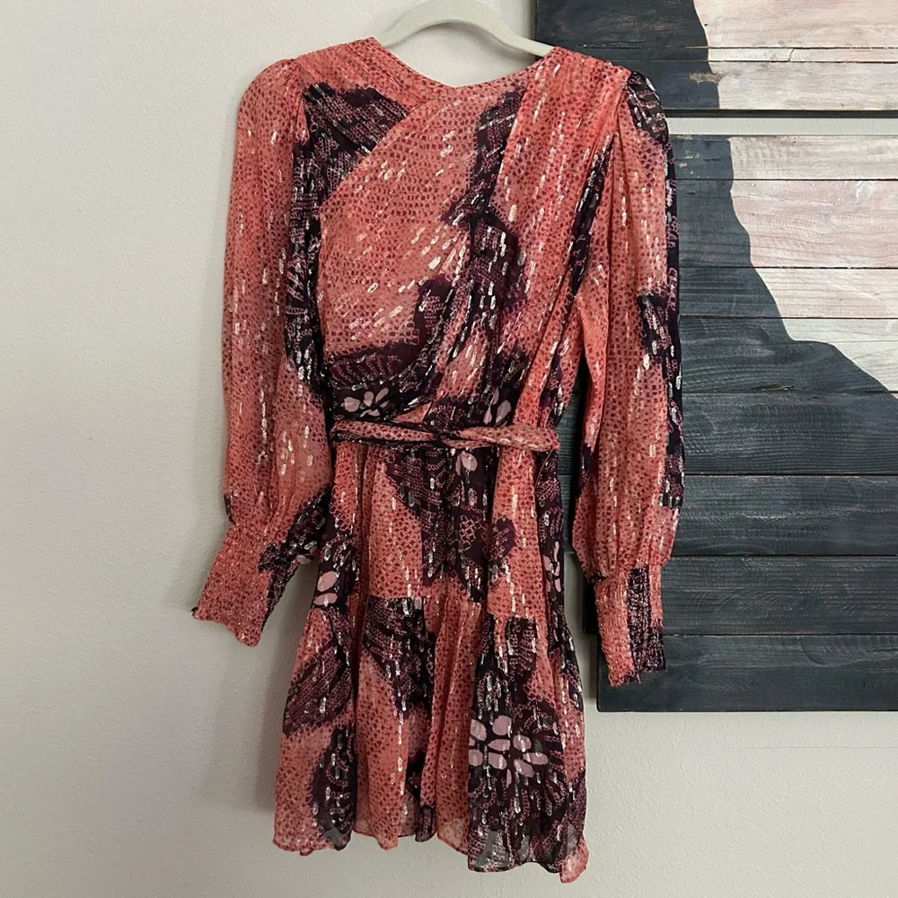 Ulla Johnson Noemi Coral and Metallic Silk Mini Dress - Picture 9 of 14